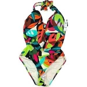 Bar Iii Women's Tropical Dreams Cowlneck One-Piece Swimsuit